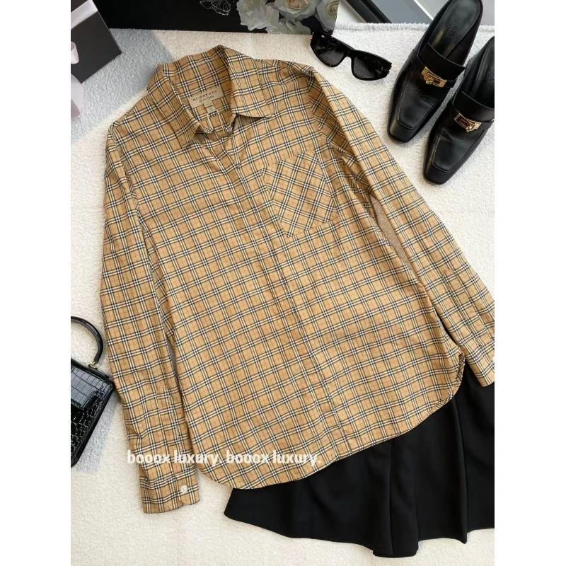 95新 BURBERRY/博柏利  jm250 棉 经典格纹长袖衬衫 38码