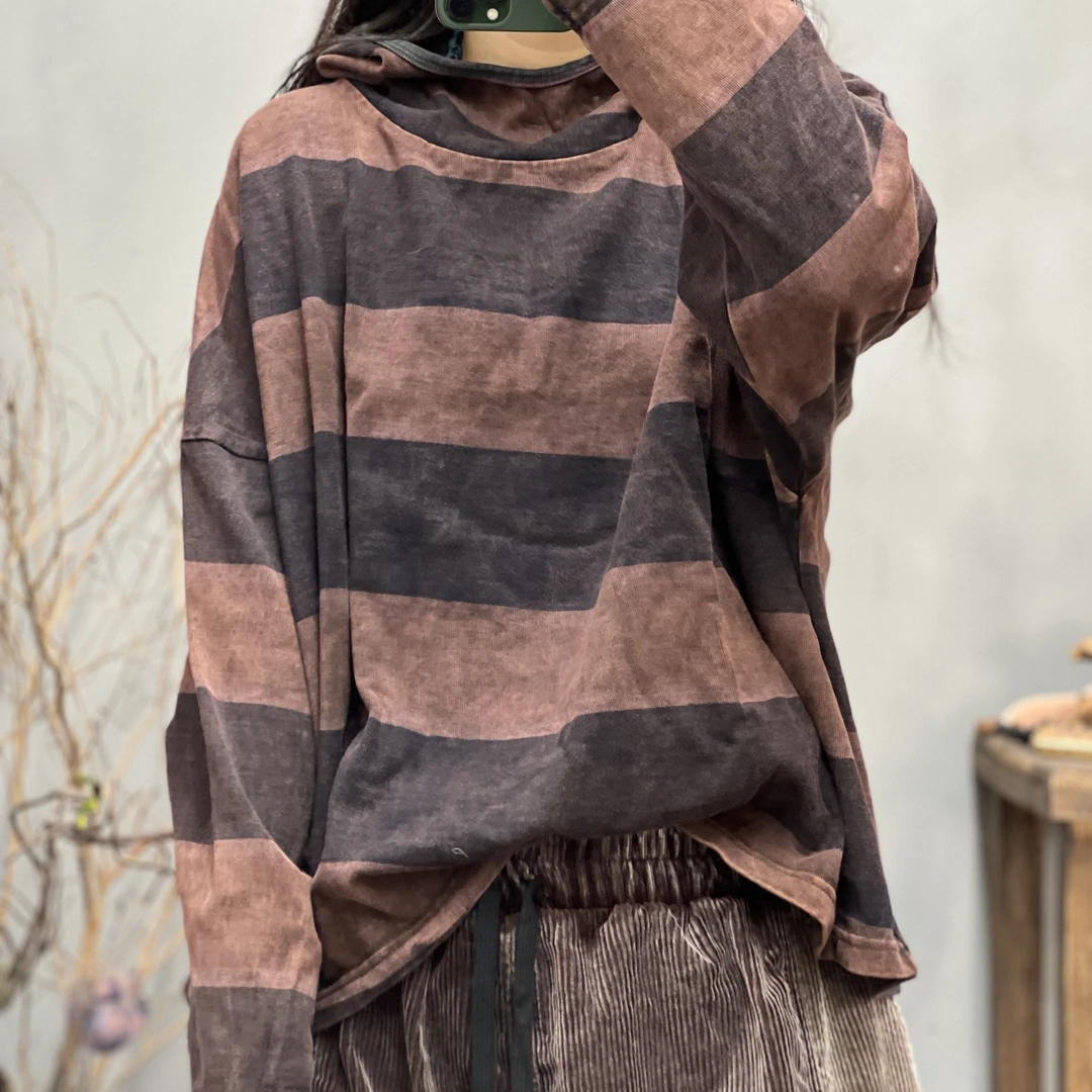 F30 5031-1 秋季新品连帽条纹炒色休闲百搭女士上衣 胸围140长58