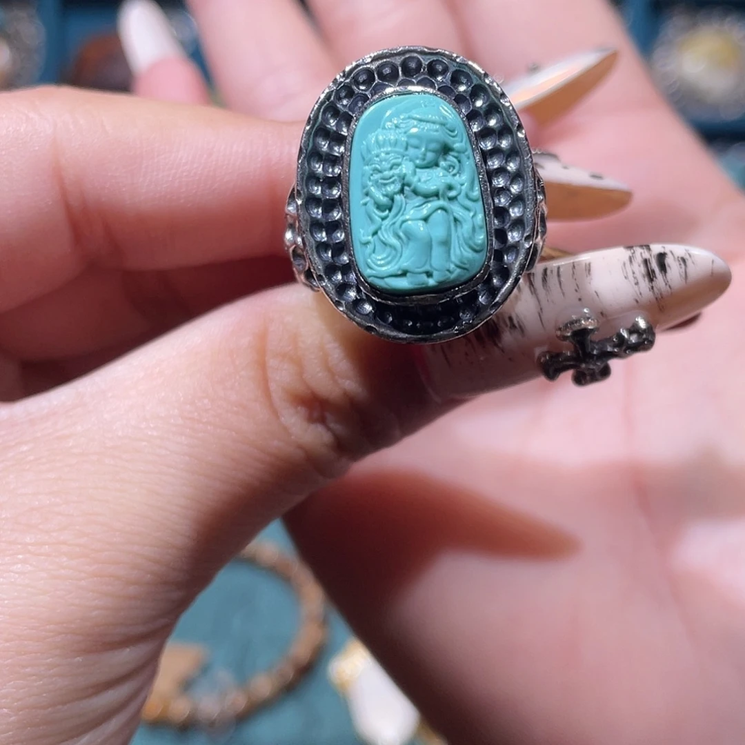 &***、绿松石银S925镶嵌戒指戒指