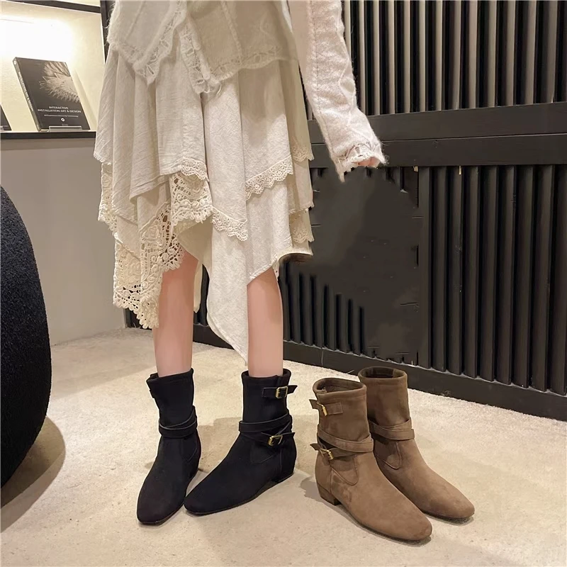 2025新款法式气质方头短靴时尚潮流百搭绒面保暖舒适女靴MVR58722