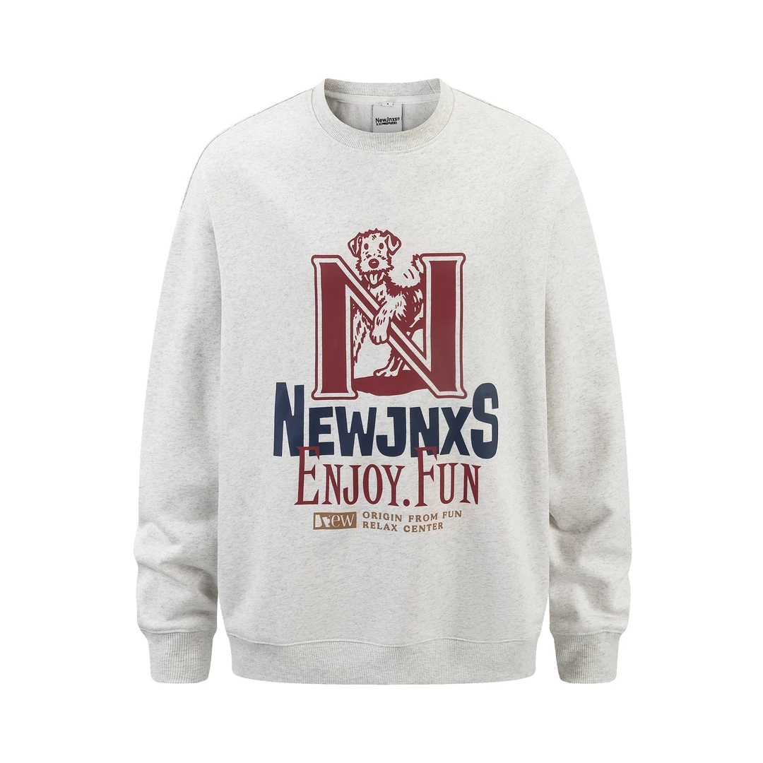 [青]江南先生美式复古印花圆领宽松休闲卫衣春秋男女外套JN43J01