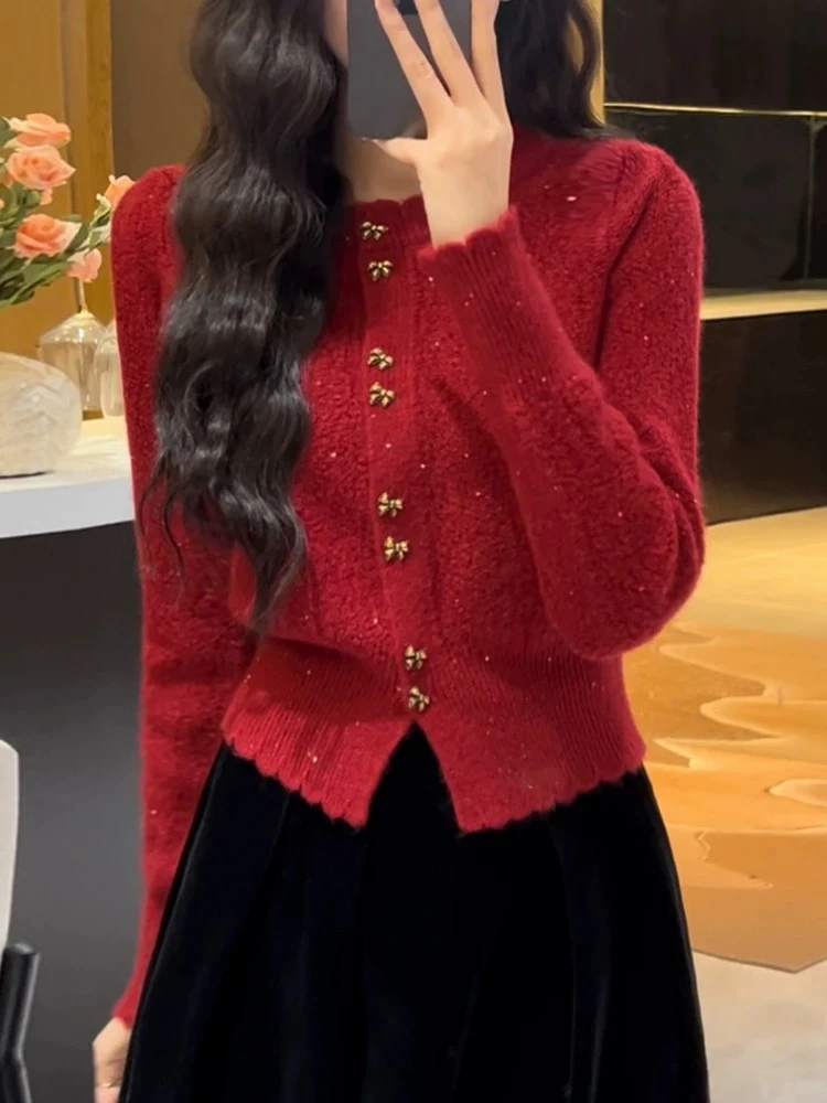 (D61-D120）厚针织毛衣长袖条纹时尚百搭短款上衣套头秋冬毛针织衫