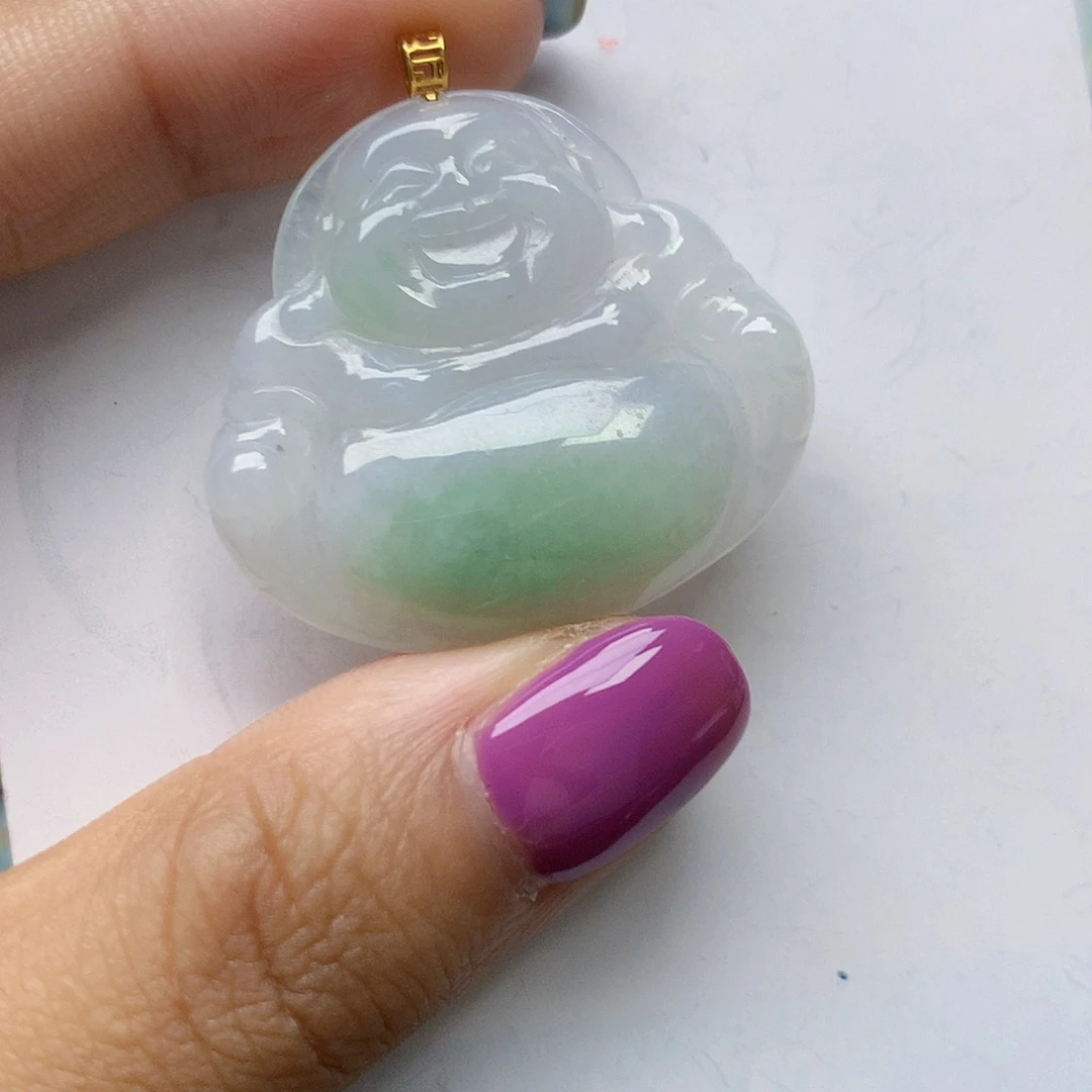 翡翠18K金镶嵌颈饰天然缅甸