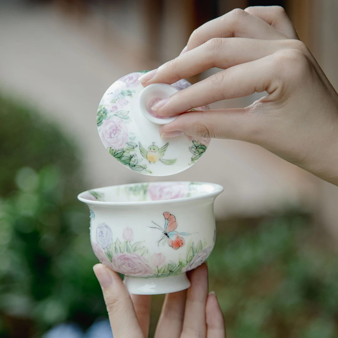 FYCJ0056 小鸟蝶恋花-元宝盖碗