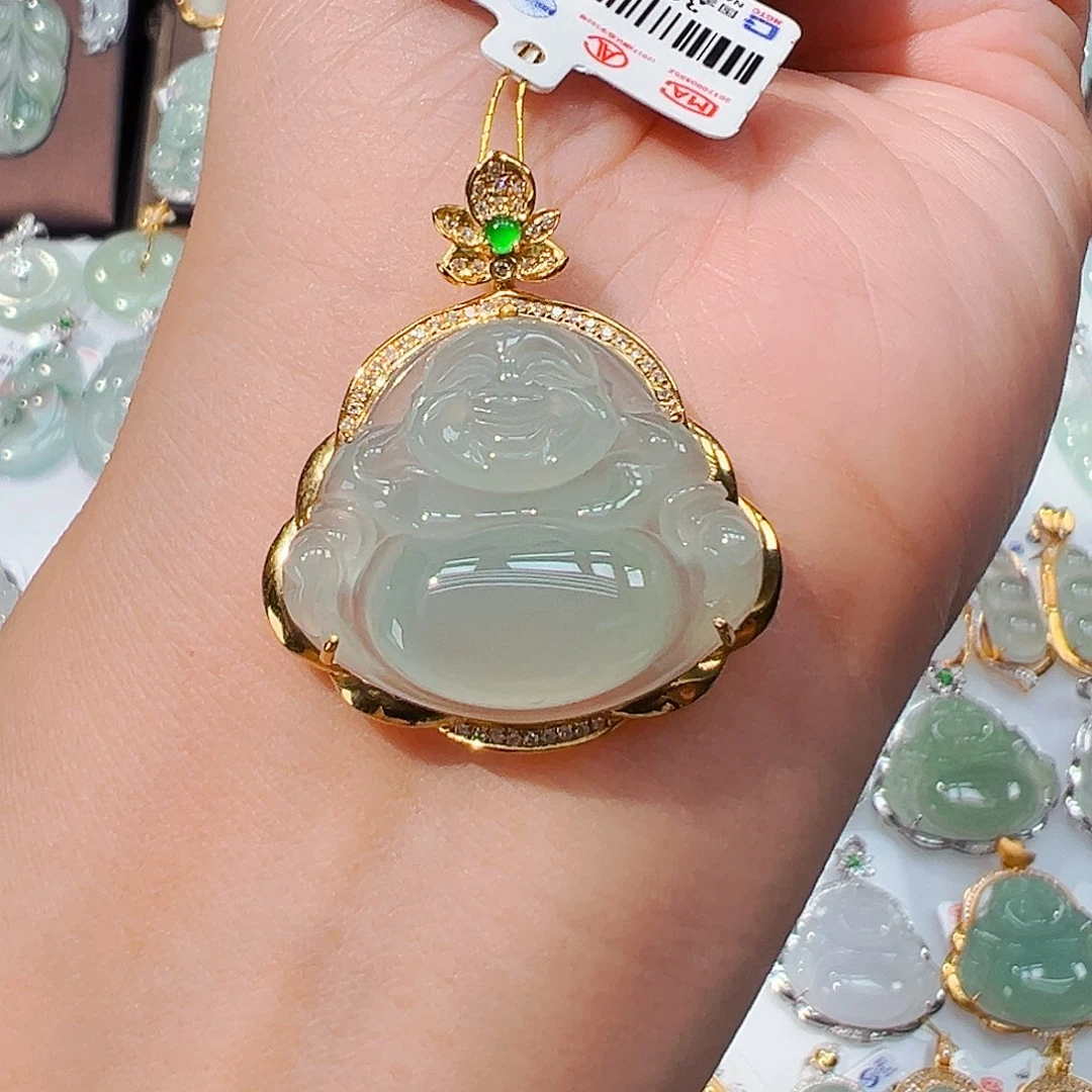 翡翠18K金镶嵌吊坠(不含链)佛公