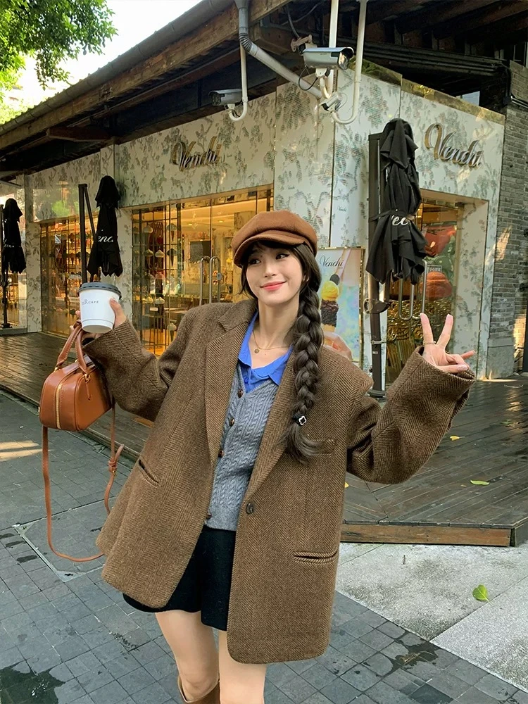 2025新款秋冬季短款西装呢子大衣女高级感毛呢外套韩系小个子冬天