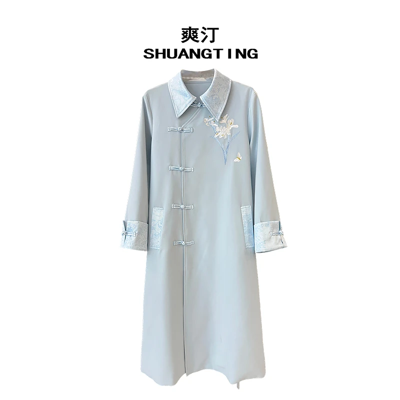 Jokara/丘可儿【东方格调】中式提花撞色风衣高级感中长款系带外套