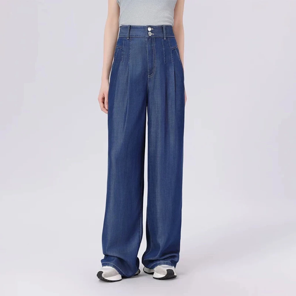 阿玛施春季新款简约显瘦直筒裤宽松休闲阔腿牛仔裤女装潮5100578