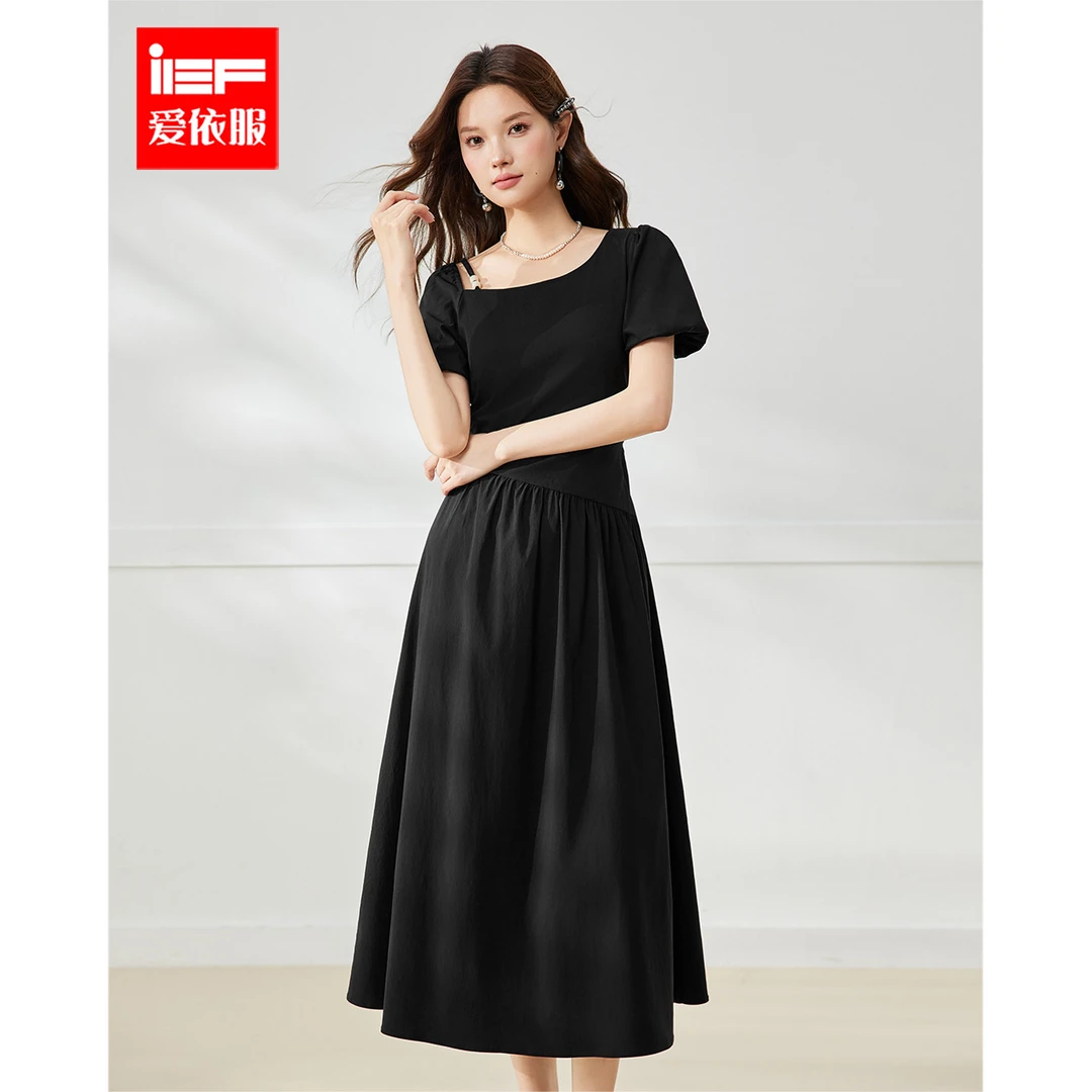 IEF/爱依服2025新款夏季赫本风优雅百搭时尚梭织连衣长裙