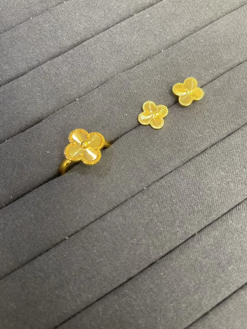 铜合金锆石吊坠 【艺华轻奢】四叶草耳钉戒指