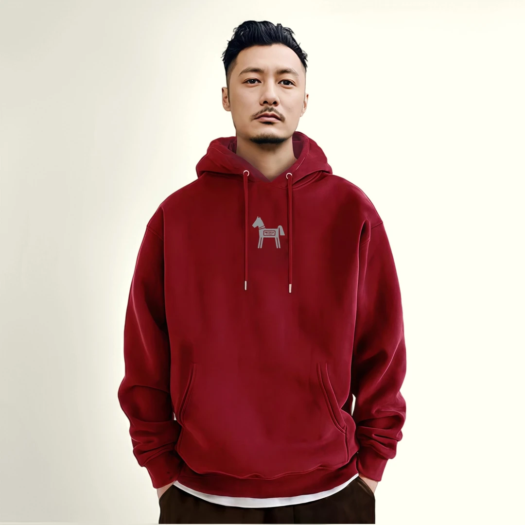 国潮马年本命年男秋冬红色卫衣青少年秋冬款男装加绒连帽卫衣男