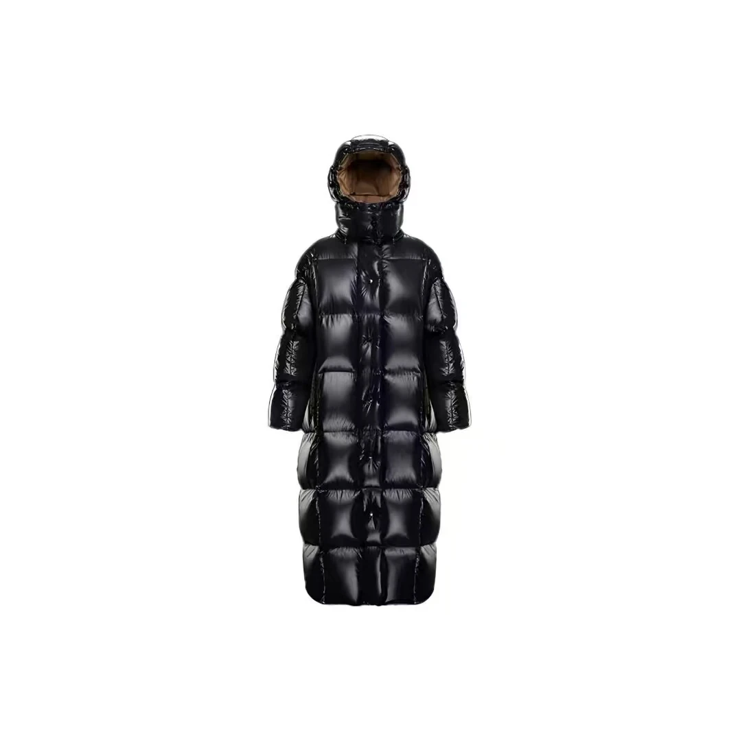 全新未使用 MONCLER 2码parnaiba长款黑金连帽亮面羽绒服-50681