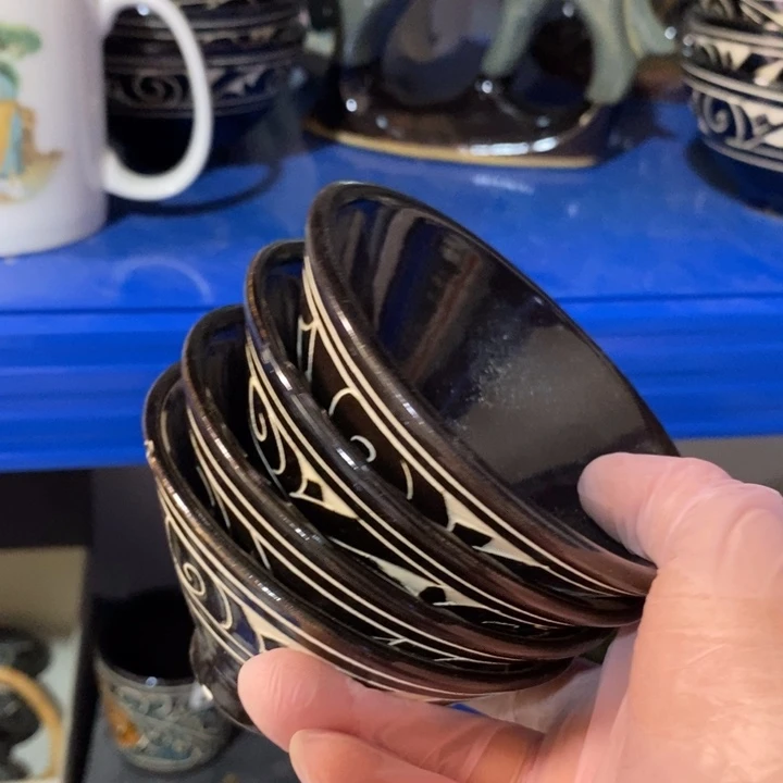 瓷片磁州窑黑刻茶盏四个均有瑕疵