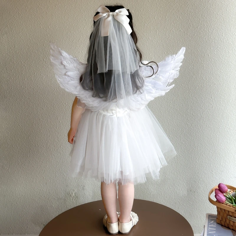 女童公主裙走秀生日连衣裙夏白色儿童婚纱礼服COS走服六一表演服