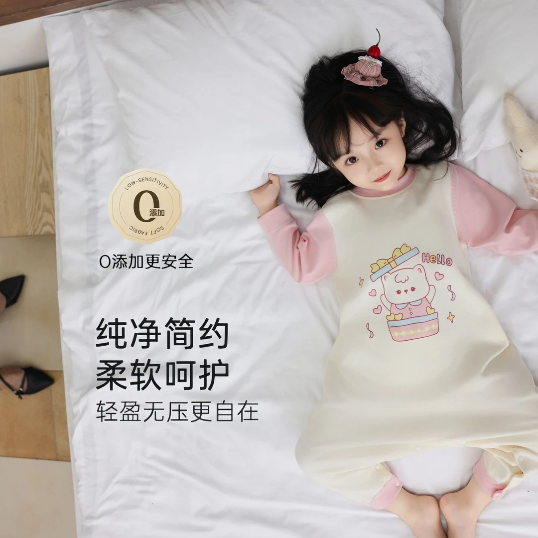 秋冬新款舒绒连体衣婴儿卡通长袖家居服儿童睡袋休闲哈衣睡衣女孩