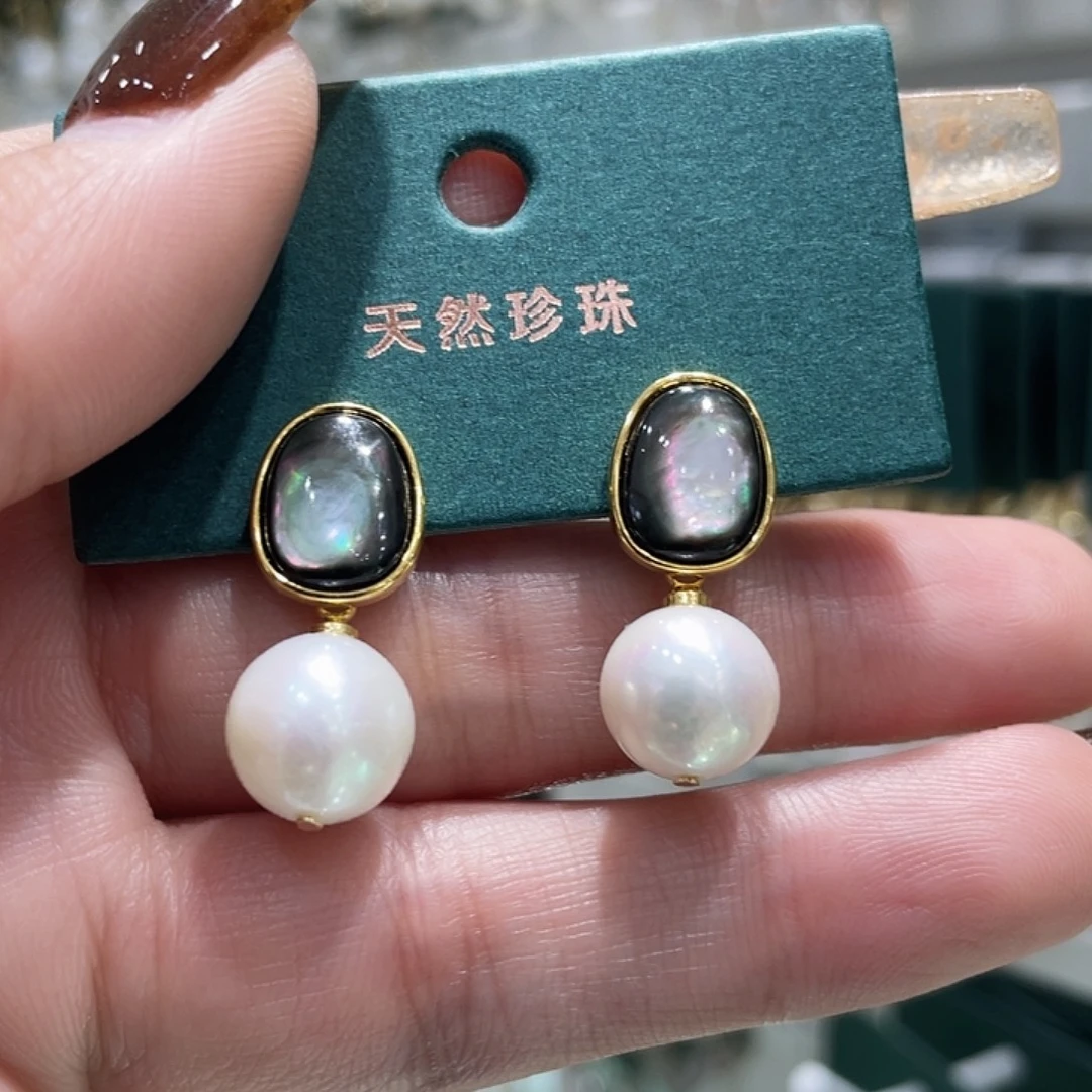 银S925镶嵌耳饰淡水珍珠