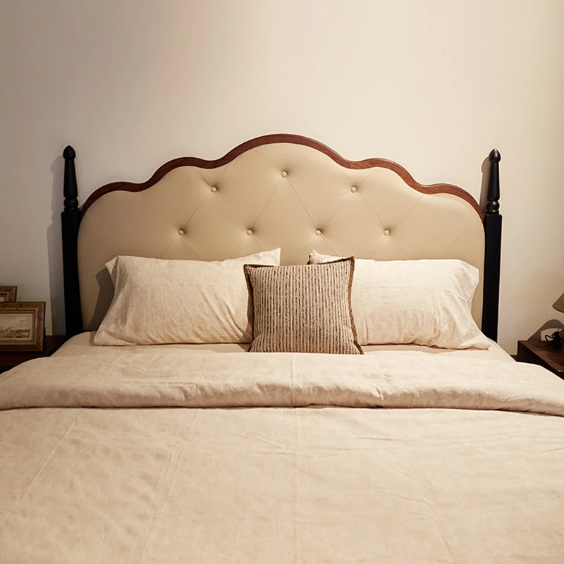 法式复古双人实木软包真皮床主卧床大床美式床