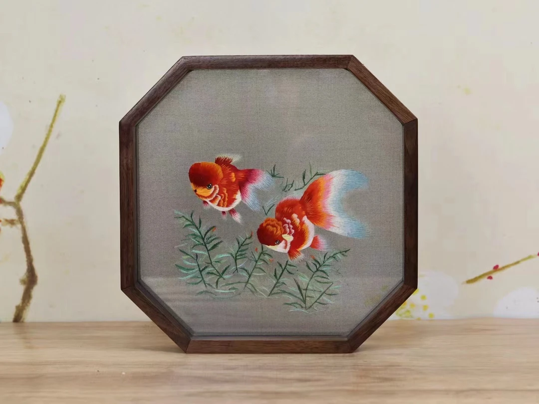 苏州纯手工双面绣实木桌面摆台中国特色礼品屏风刺绣礼物包含礼盒