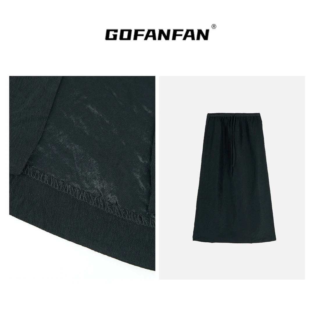 GFFSTUFIO【雅裙】后开叉抽绳通勤半身裙显瘦财阀千金