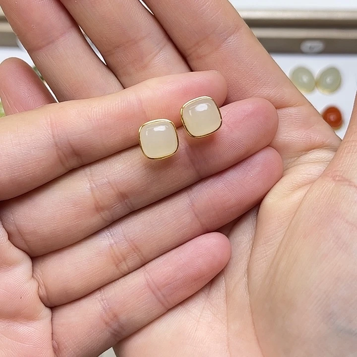 和田玉银S925镶嵌耳饰