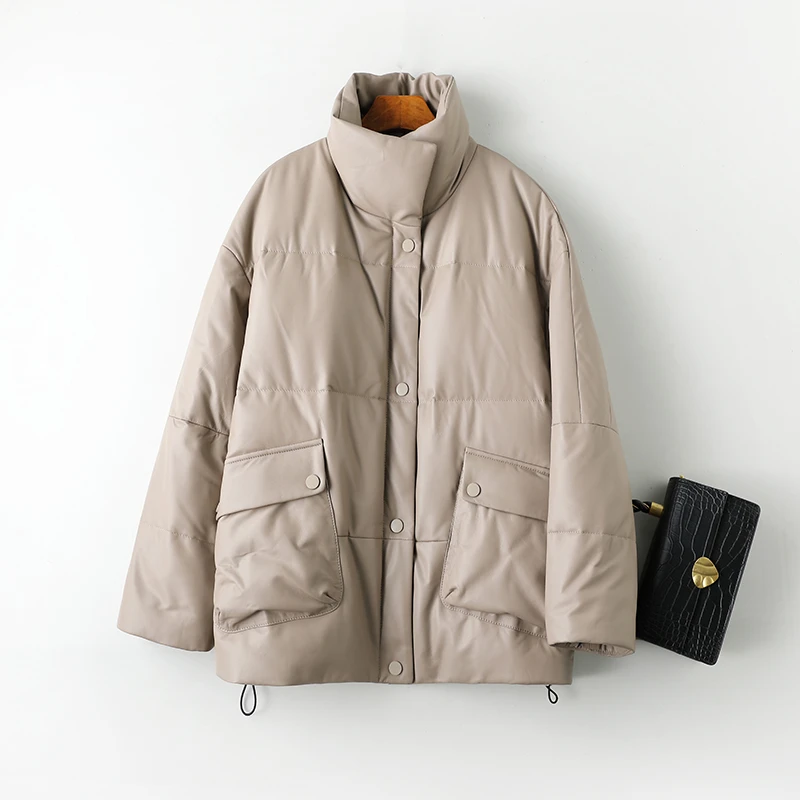 【芭乐专属】海宁真皮皮衣女绵羊皮羽绒服短款宽松加厚白鹅绒皮外套