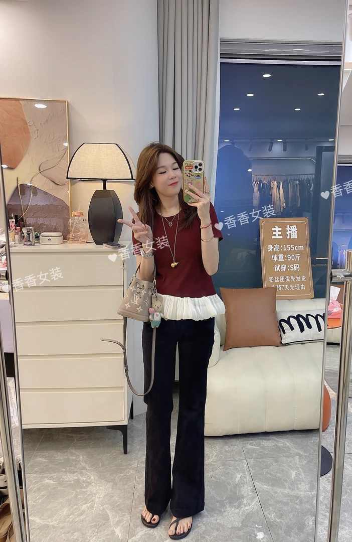 【工厂说-清福利】法式显瘦小个子夏季新款不规则假两件短袖T恤