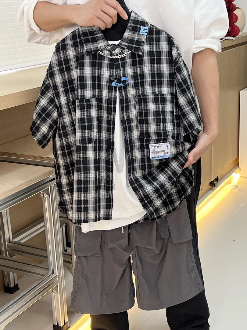 NanMeng自制-2025ss男女童休闲潮流经典宽松格子衬衫
