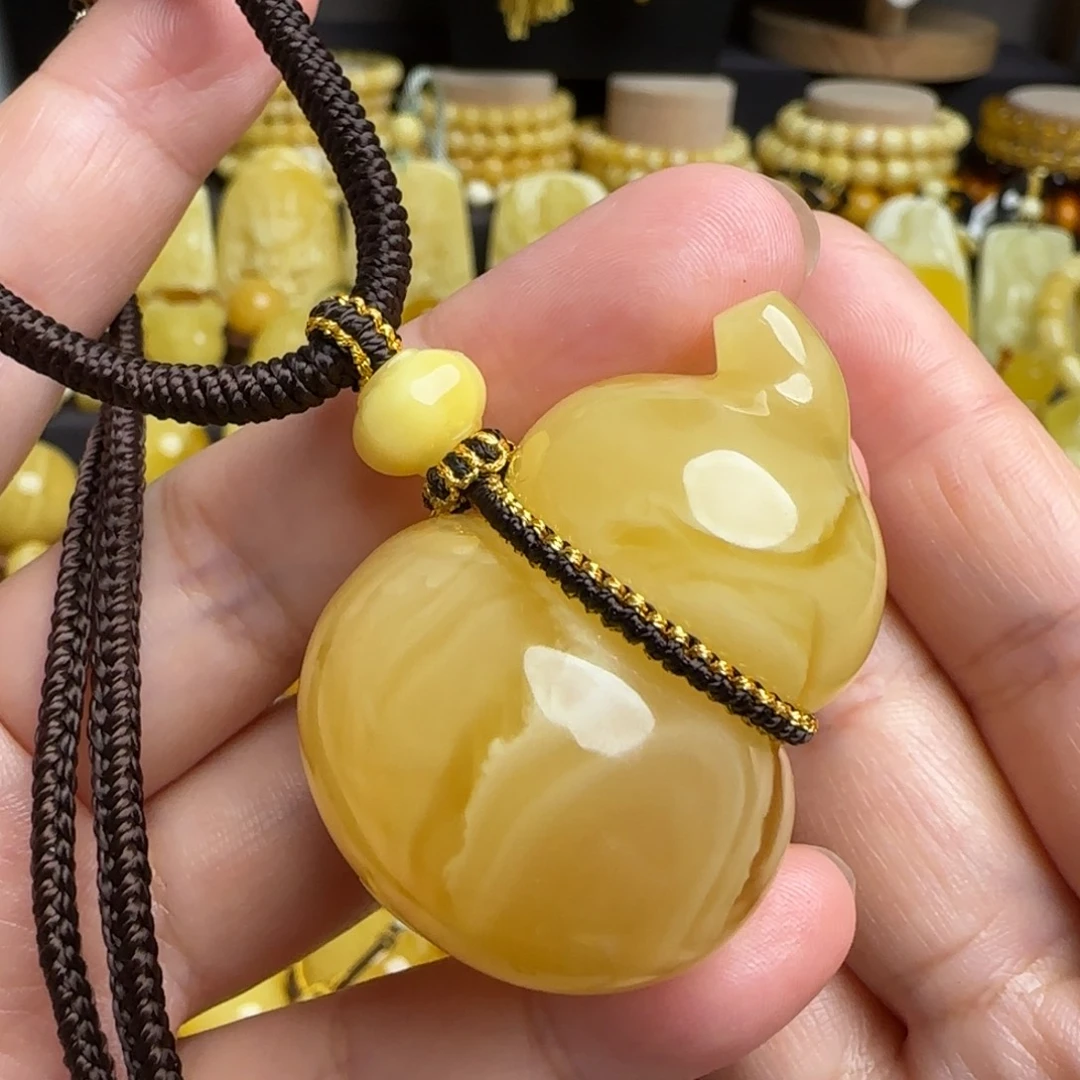 琥珀套链未镶嵌天然俄料浓蜡妖花蜜蜡葫芦吊坠