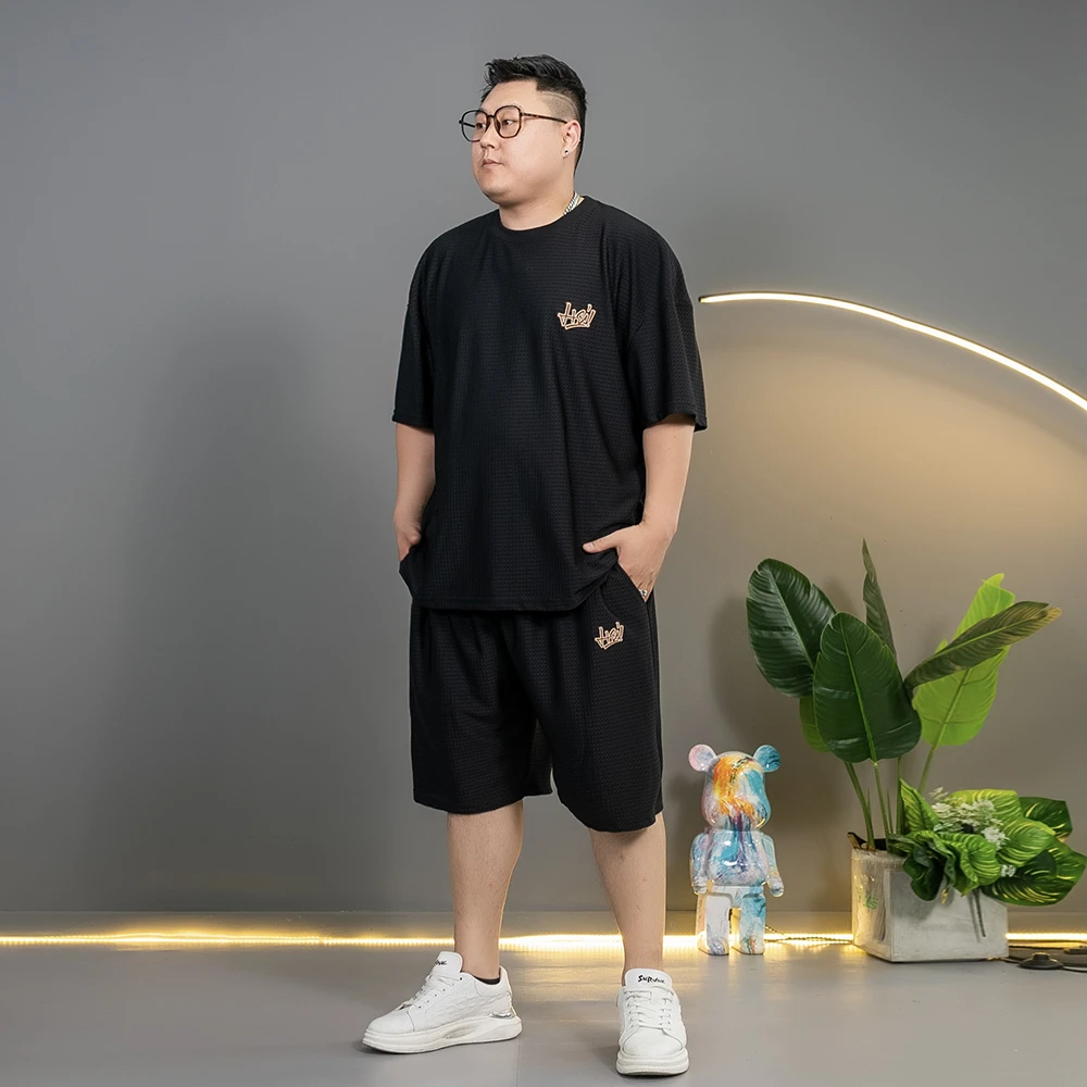【冰丝短袖】夏季高弹薄款套装T恤大码男加肥加大宽松上衣PB4208919