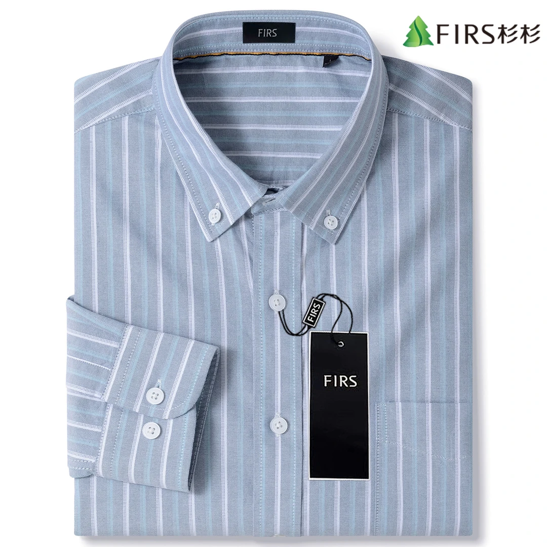 杉杉春秋衬衣休闲上衣中青年商务条纹纯棉牛津纺衬衫长袖男士外套