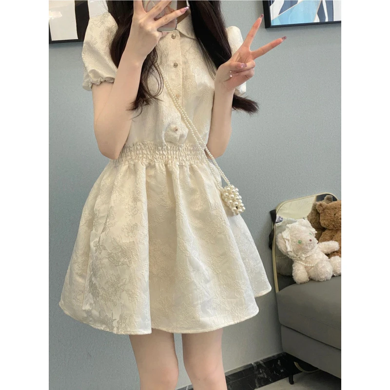 夏季新款改良白色气质连衣裙小个子潮人街头纯色中长字短袖裙子