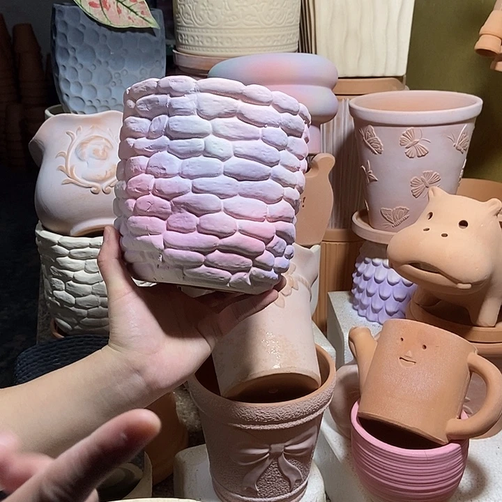 15×15彩色石头盆 粗陶1个