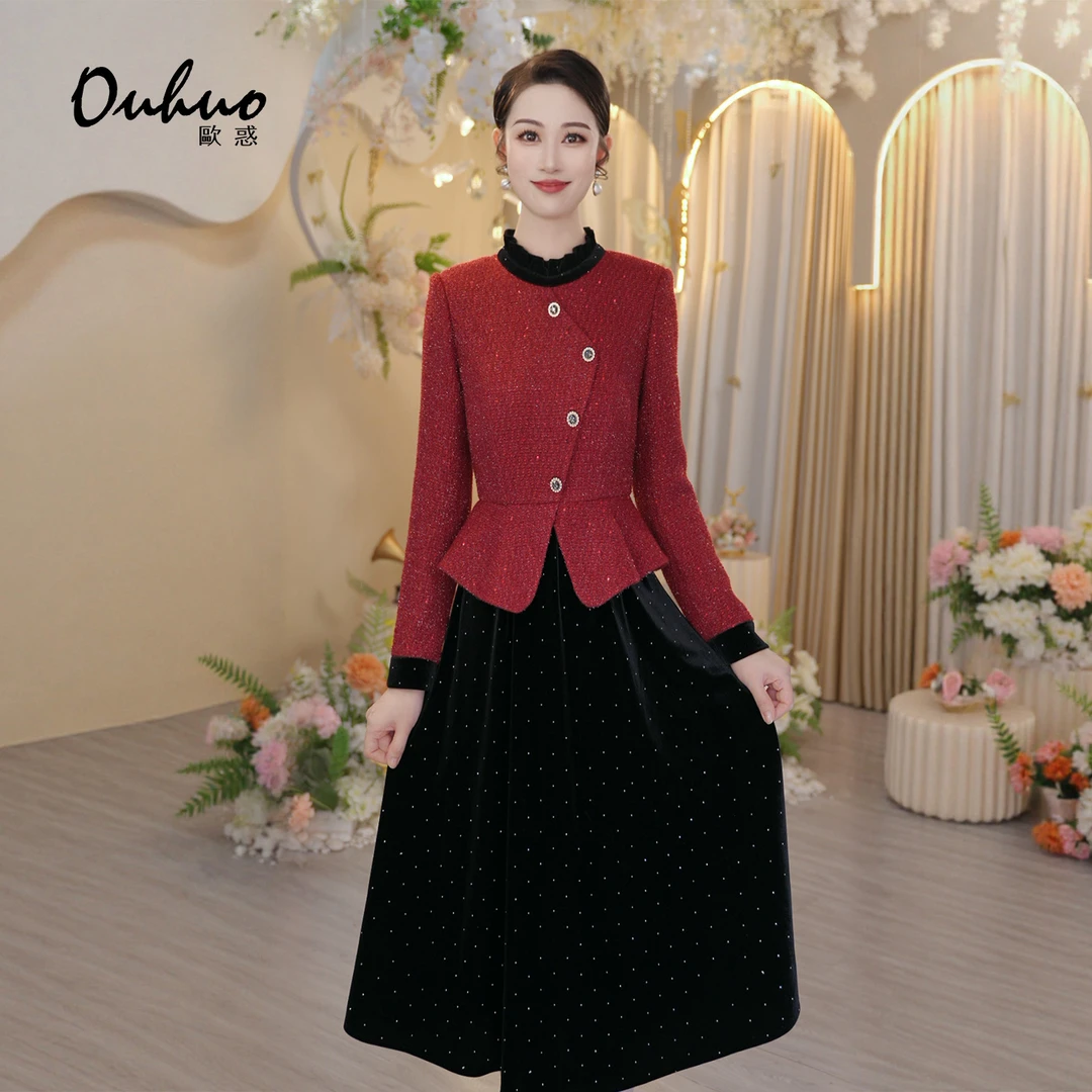 现货【木木定制】2025年秋冬新款高贵华丽宴会显瘦连衣裙OHDRI11034