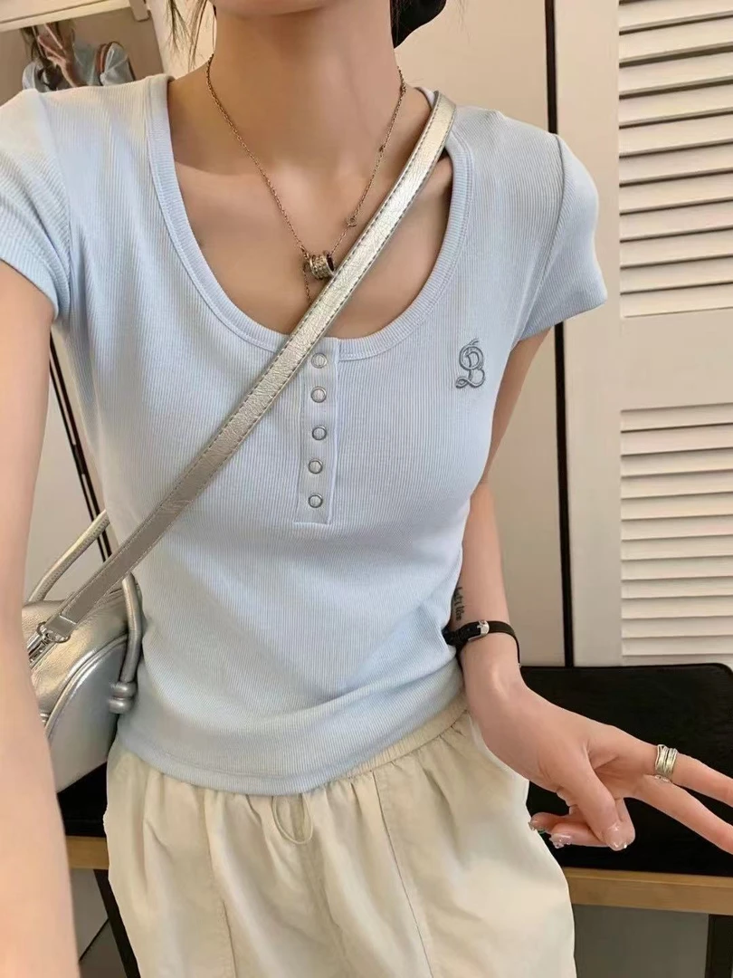 韩单八乃正肩修身显瘦短袖T恤