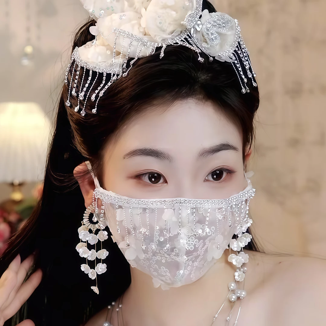 【满天星防晒口罩】网红女主播刺绣蕾丝面罩素颜透气绣花遮阳面纱女