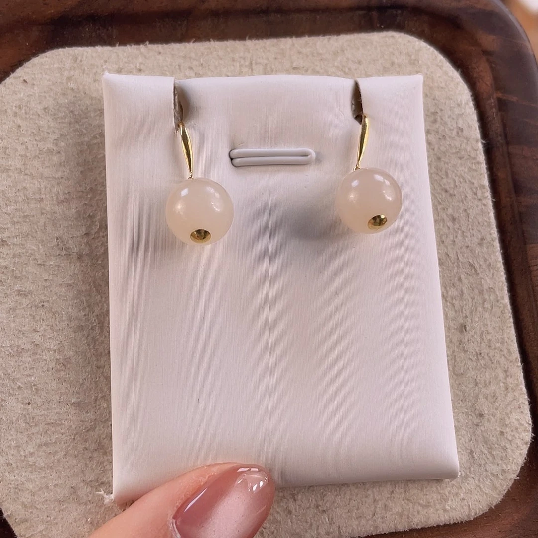 和田玉耳饰18K金镶嵌