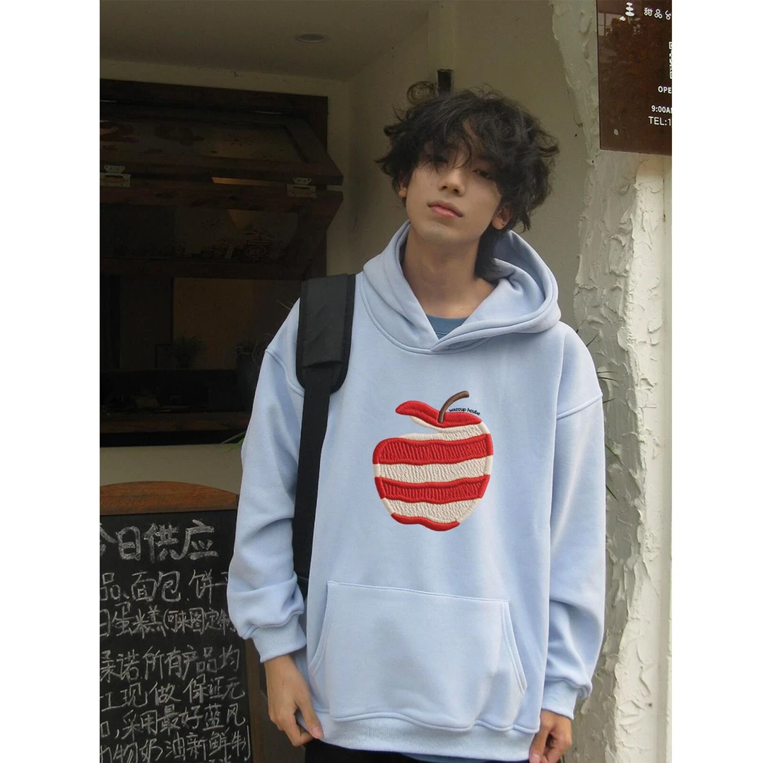 WASSUP HSUBE美式潮流印花长袖休闲时尚卫衣秋冬苹果宽松情侣上衣