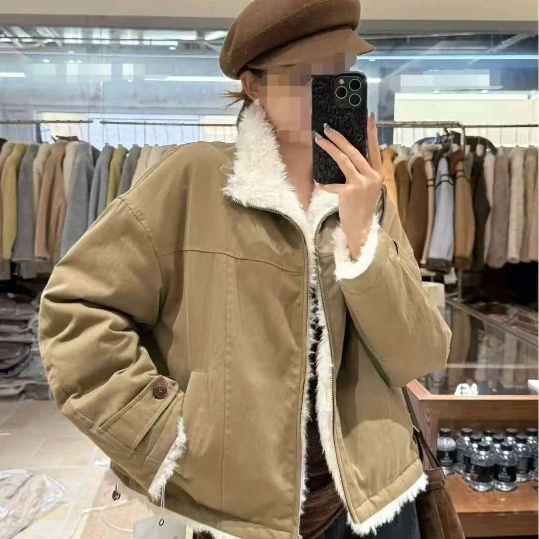 冬季双面穿皮毛一体短外套保暖加厚女秋冬