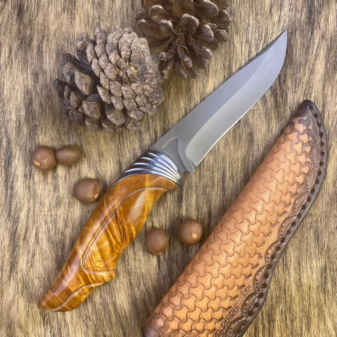 【典藏】一体龙骨锻造乌兹钢 金丝楠手柄 户外 水果刀