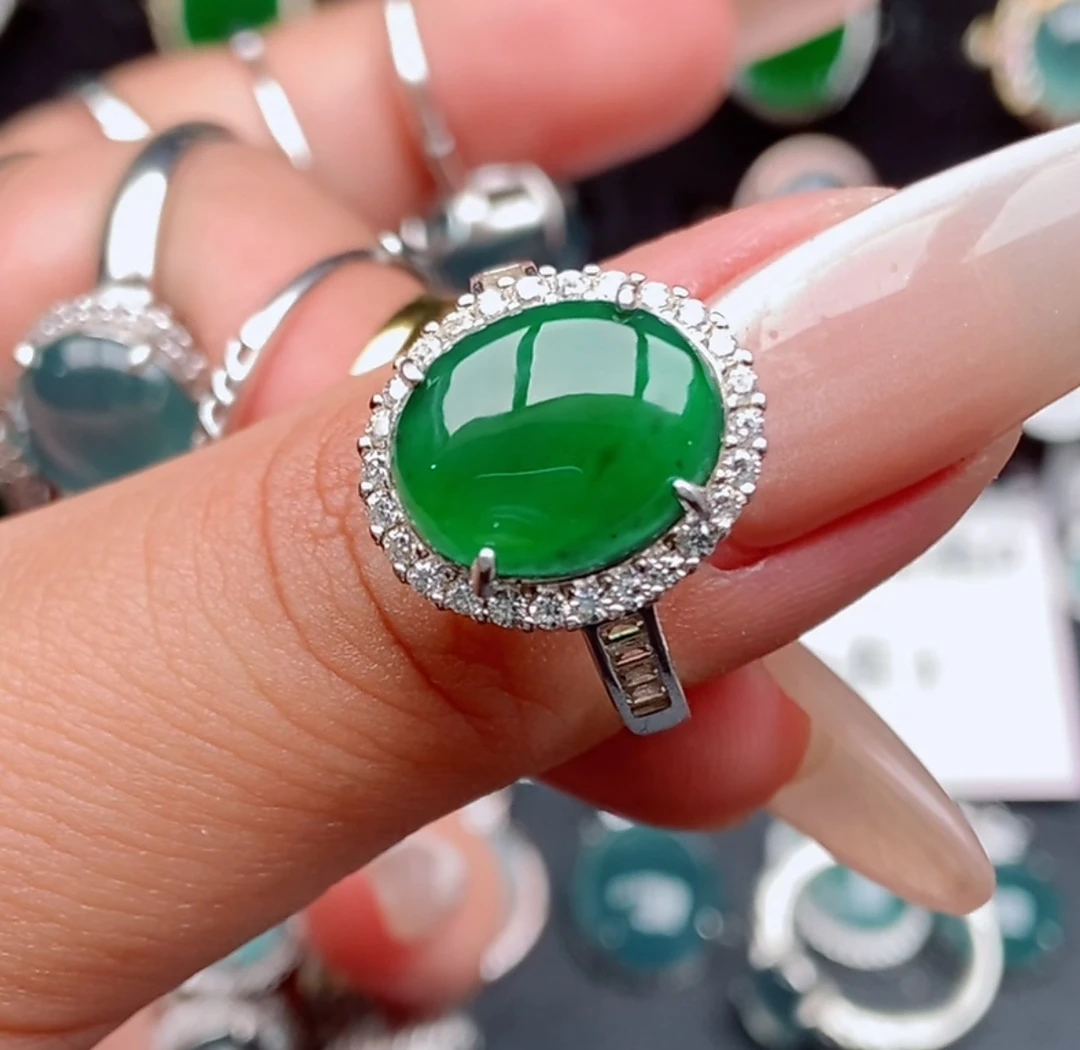 S925银镶嵌纯天然a货翡翠戒指