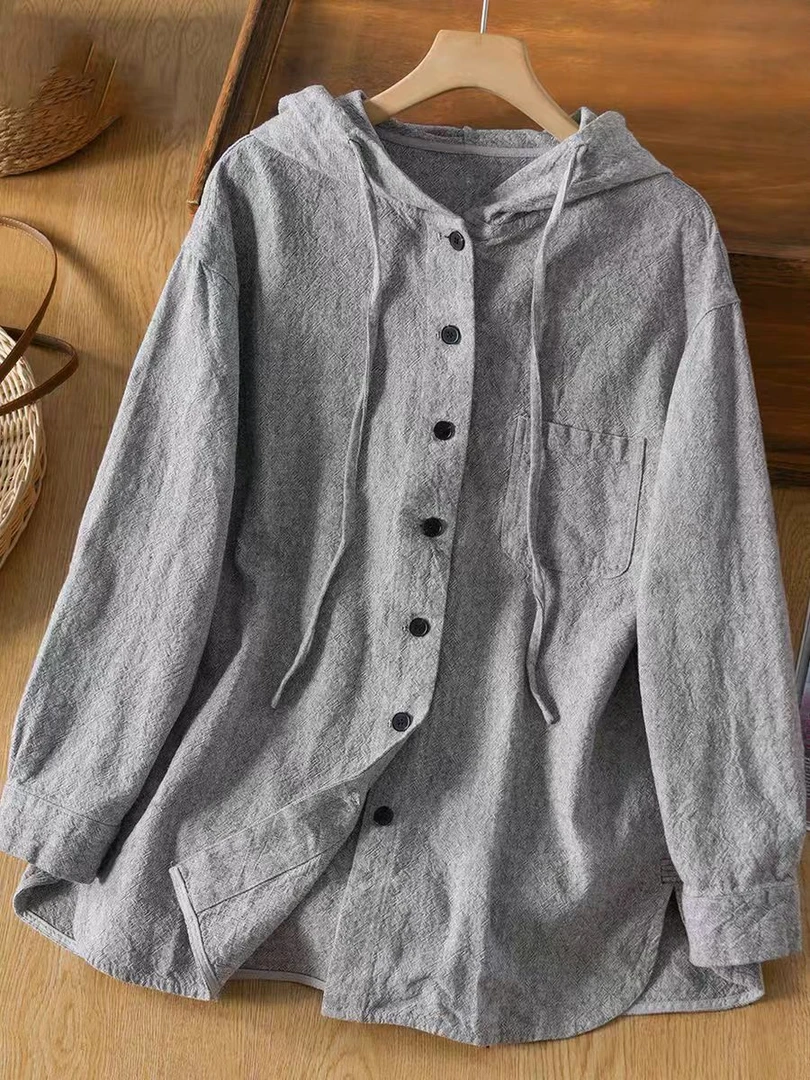 麻品汇·早秋新品汉麻雨露麻连帽衬衫外套轻奢百搭长袖休闲外套