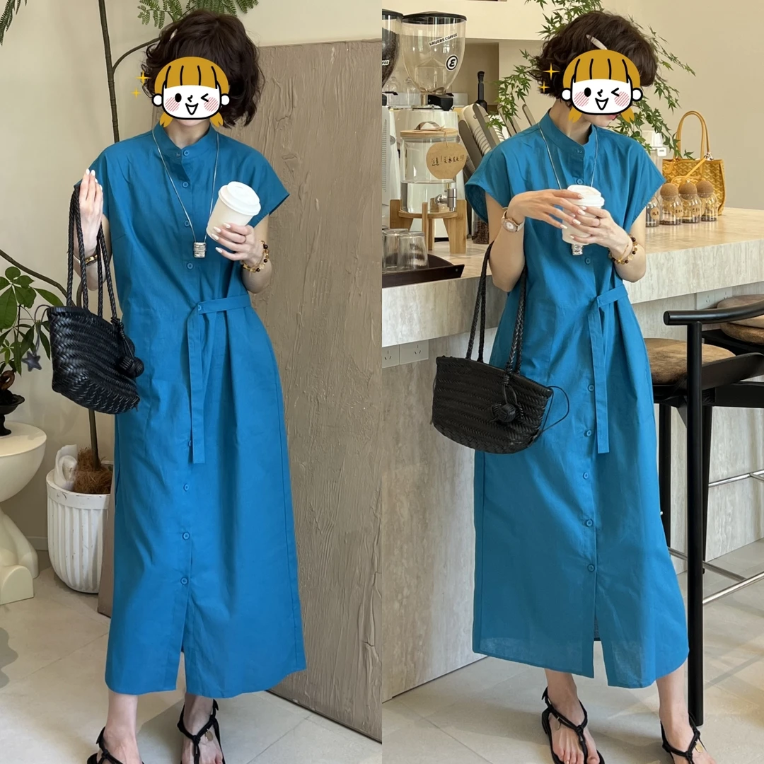 时尚短袖连衣裙女夏季新款设计感宽松显瘦单排扣中长款休闲裙子潮