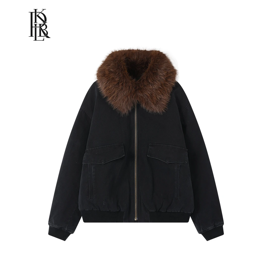 日本面料 蓝布屋14.5盎司重磅帆布座山雕毛领加厚棉服KRBLCOT286