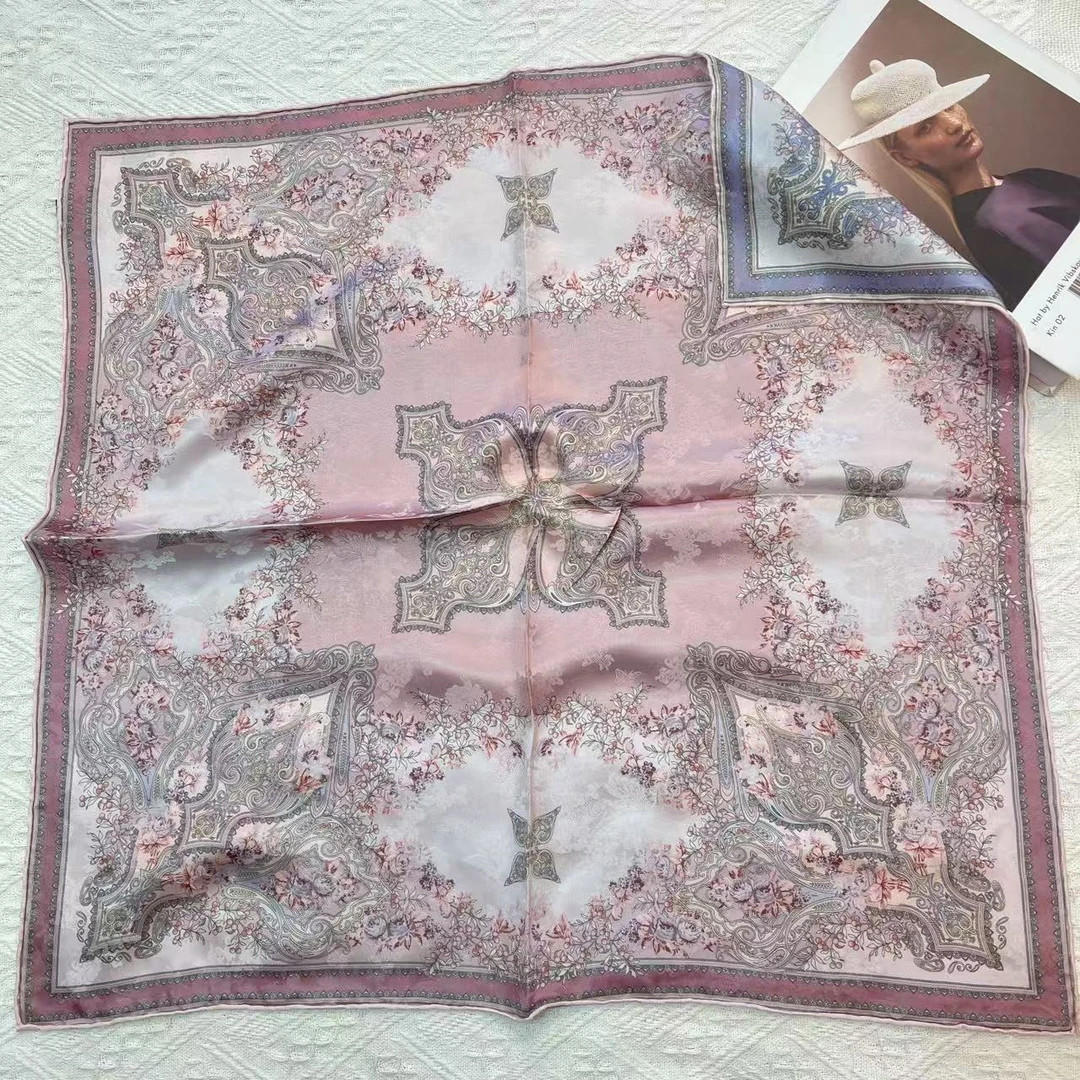 【花蝶绮梦】65*65cm100%桑蚕丝18姆米非遗提花花萝丝巾