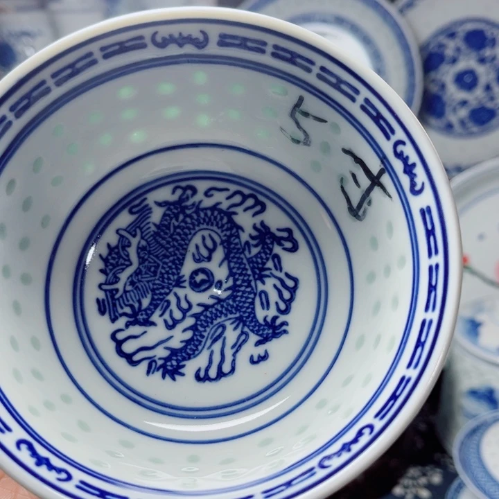 青花玲珑5寸饭碗龙纹