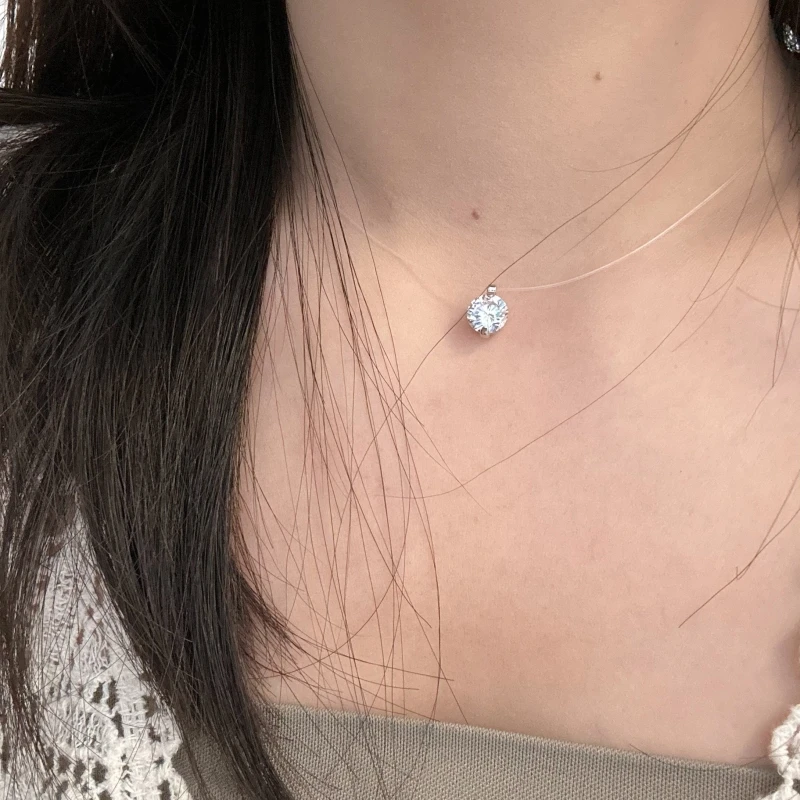 铜合金锆石吊坠 【么么专属】极简风一颗锆石吊坠短款项链 简约颈链