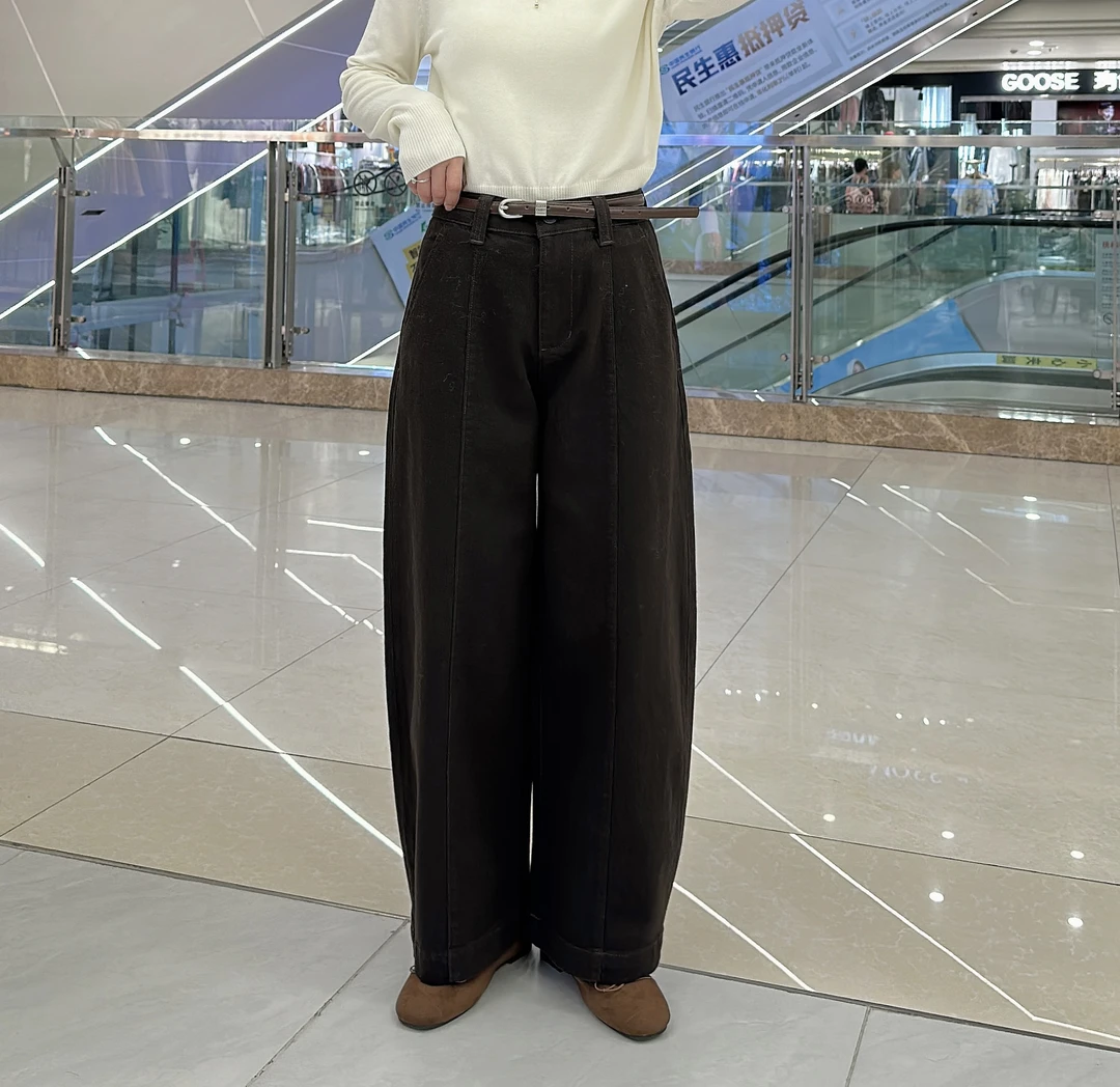 小个子九分弯刀裤秋季新款含棉高街时髦腰带显瘦长裤