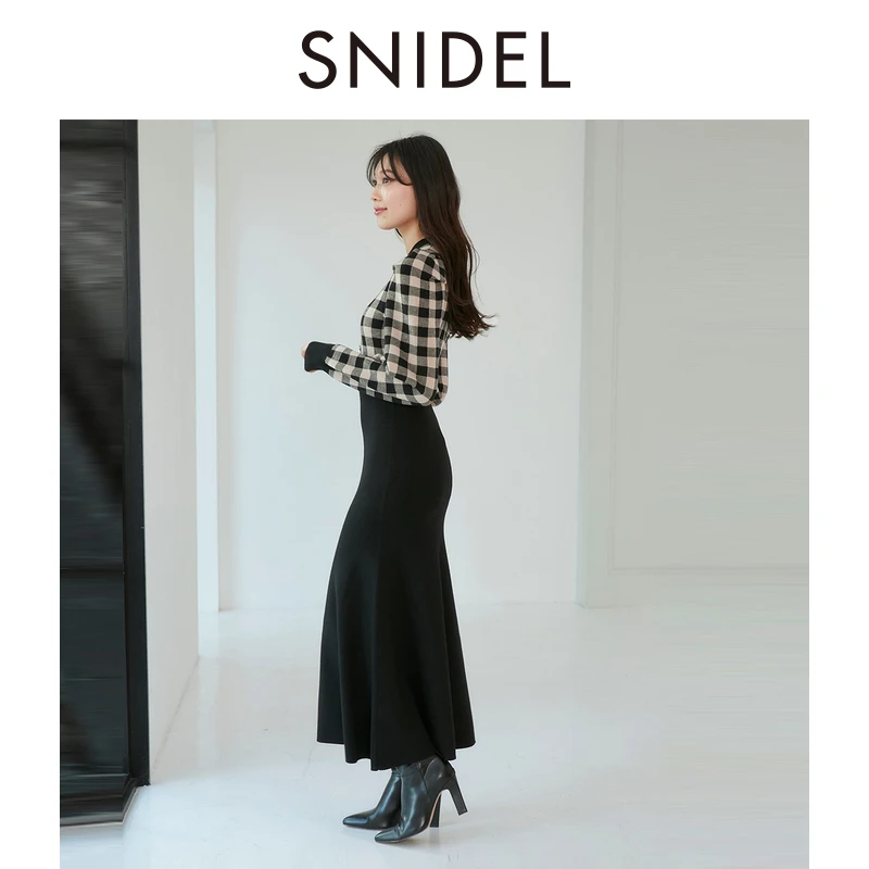 【粉丝专属】SNIDEL淑女泡泡袖圆领格纹针织连衣裙SWNO245252
