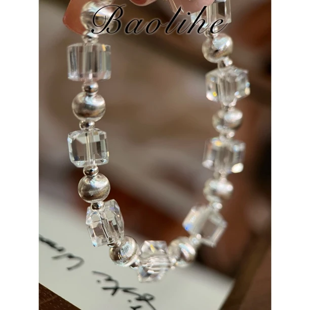 铜合金仿水晶手链 镀白金 冰岛星河 碎冰冰小球弹力绳手工手链Y21