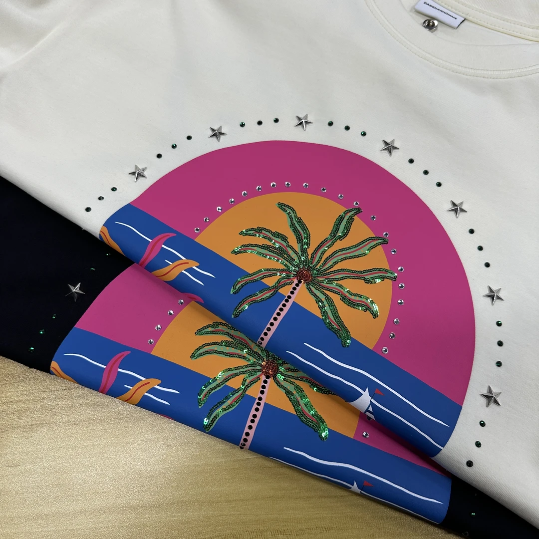 【百亿】55026新款男女情侣同款纯棉【椰子树款短袖】白搭高版本